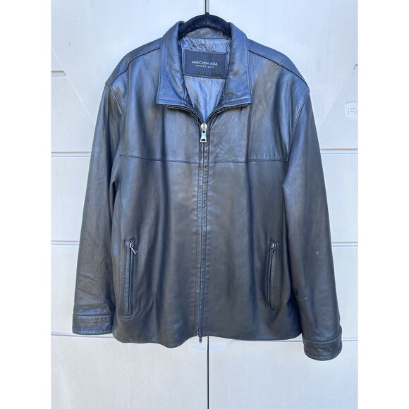 Marc New York Men's Black Zip Leather Jacket size L Moto Classic - Picture 1 of 10